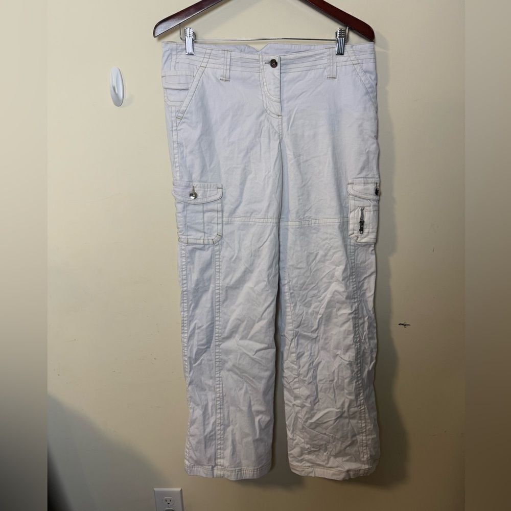 I.AM.GIA Harlen Cargo Stitching Flare Frayed Leg Denim White Pants XL W 36×34